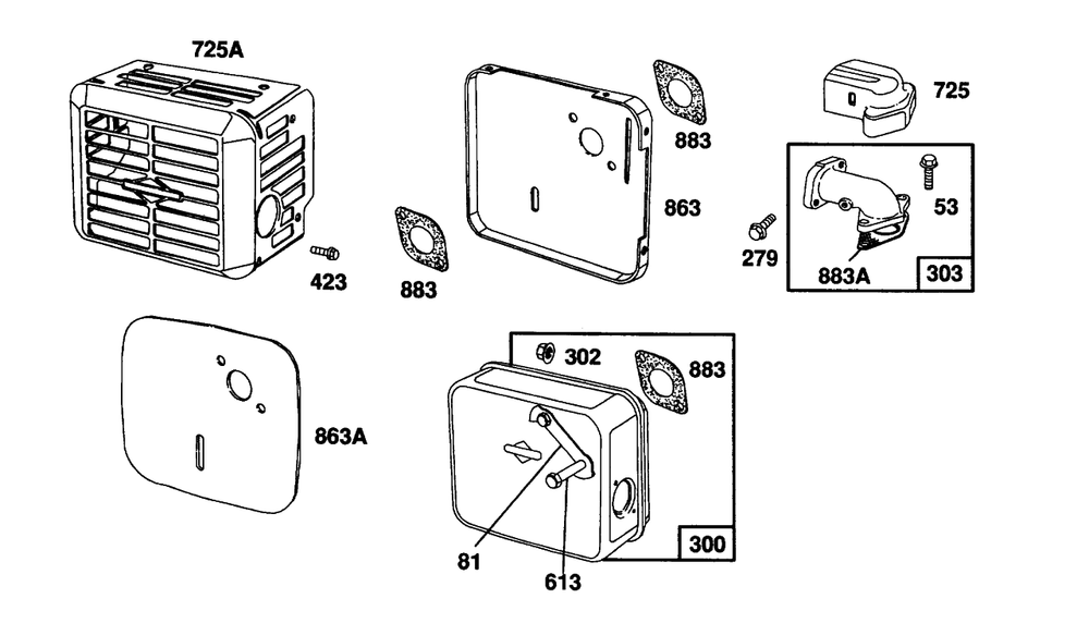 Muffler Group Diagram and Parts List for 104772-0122-XX  Briggs and Stratton Engine